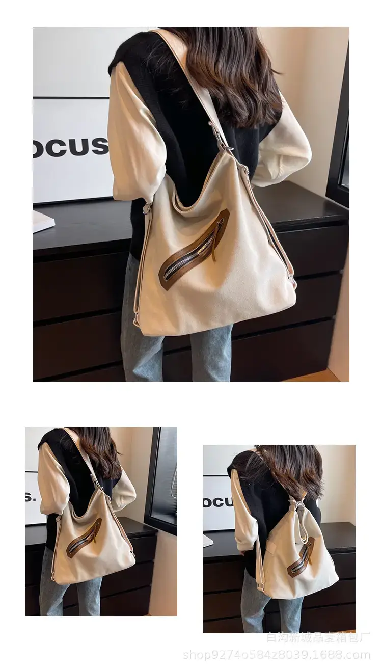 Women's Washable Denim Shoulder Bag Large Capacity Tan — feature 10