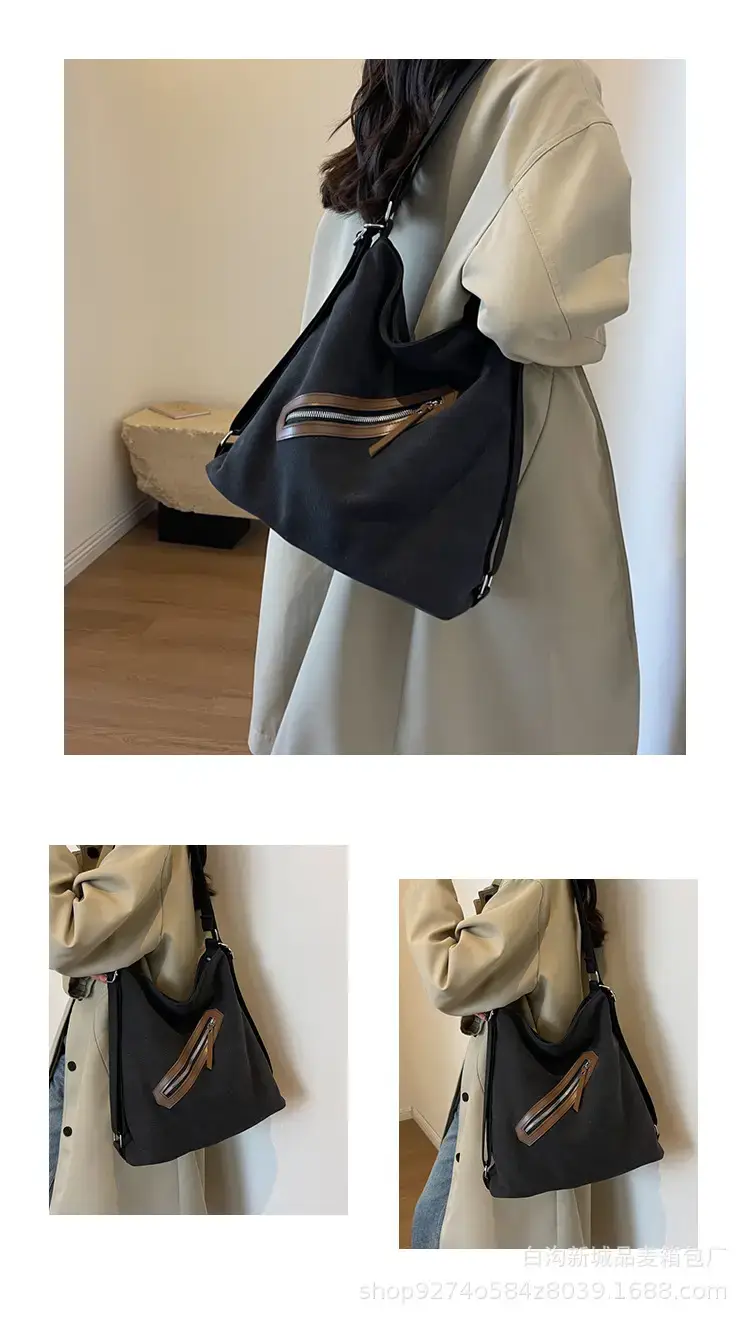 Women's Washable Denim Shoulder Bag Large Capacity Tan — feature 11