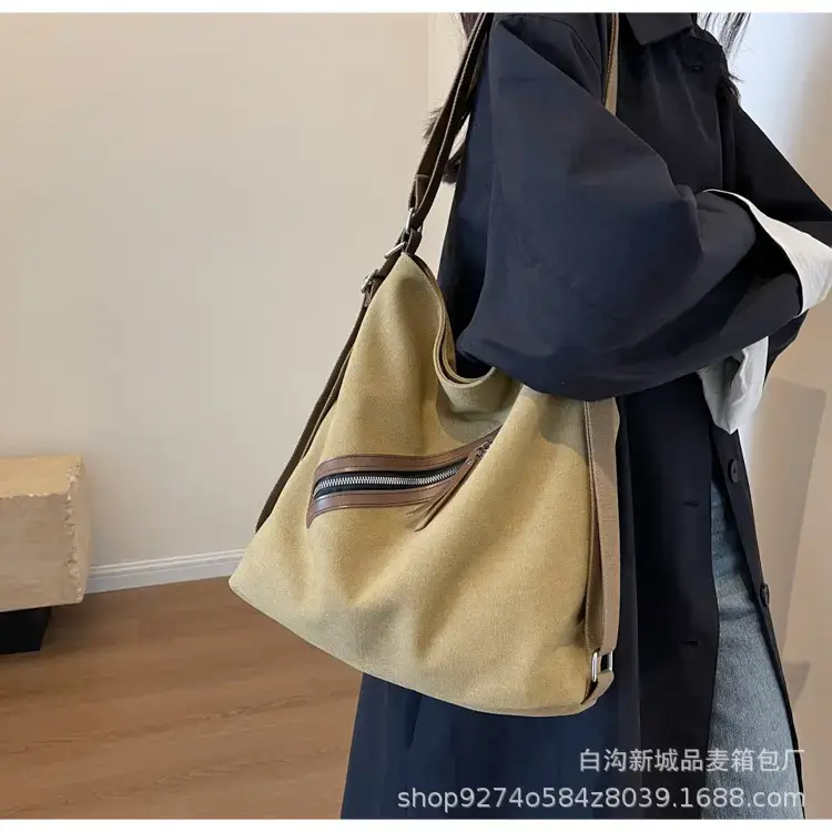 Women's Washable Denim Shoulder Bag Large Capacity Tan — feature 13