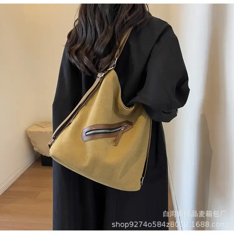 Women's Washable Denim Shoulder Bag Large Capacity Tan — feature 14