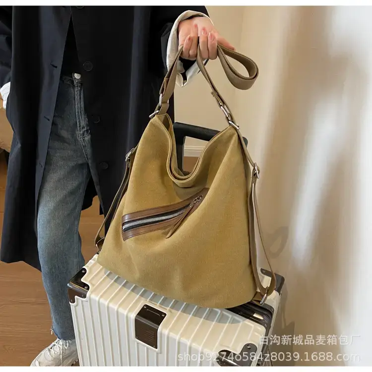 Women's Washable Denim Shoulder Bag Large Capacity Tan — feature 16