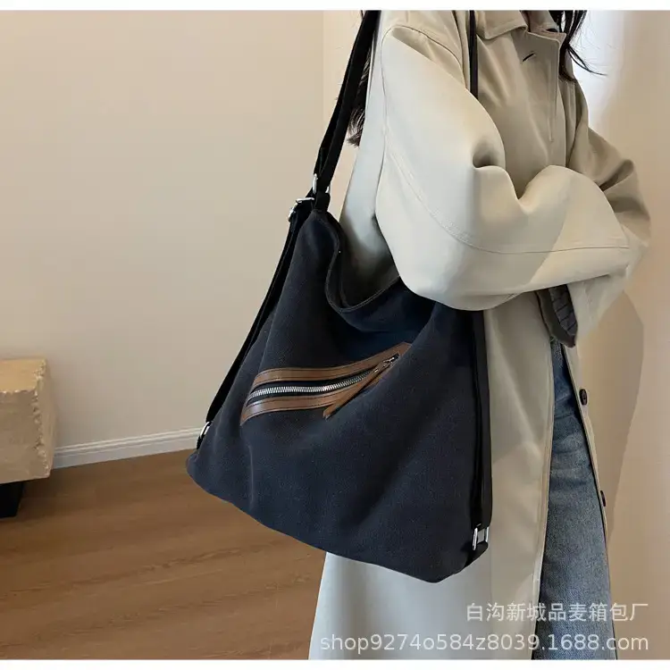 Women's Washable Denim Shoulder Bag Large Capacity Tan — feature 18