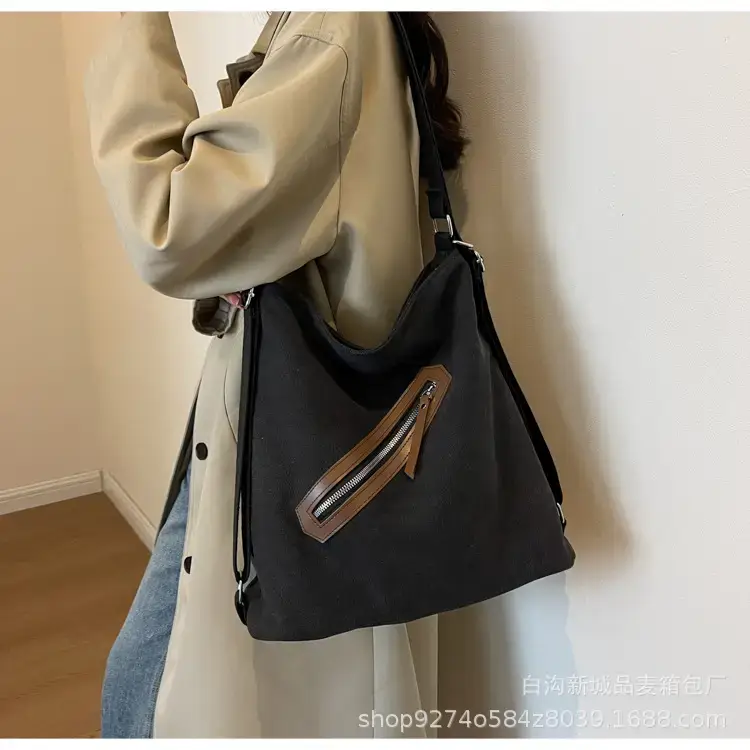 Women's Washable Denim Shoulder Bag Large Capacity Tan — feature 19