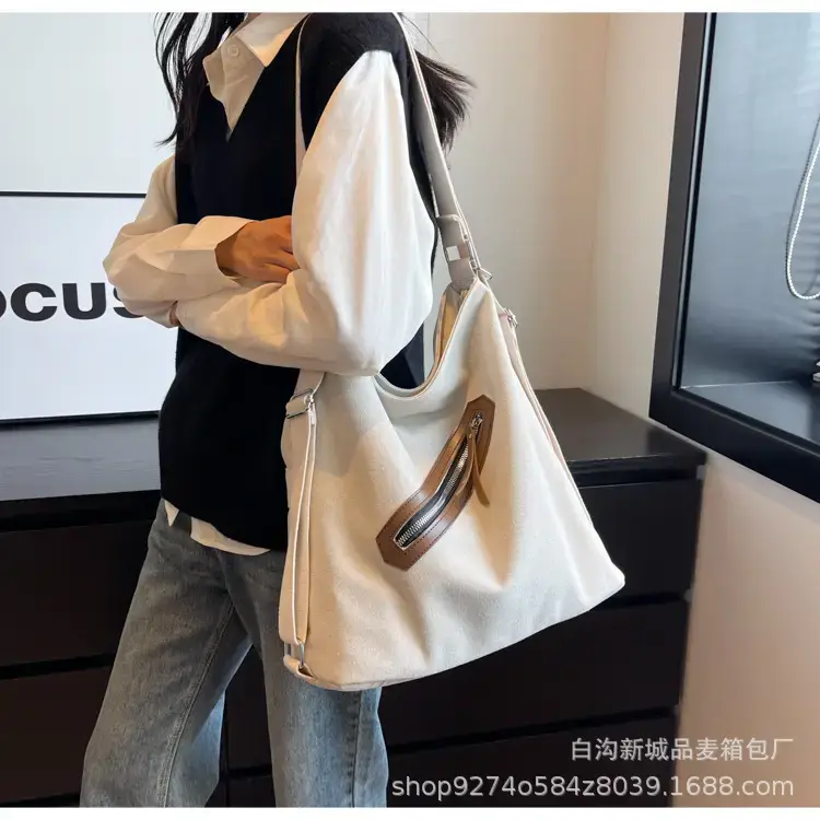 Women's Washable Denim Shoulder Bag Large Capacity Tan — feature 24