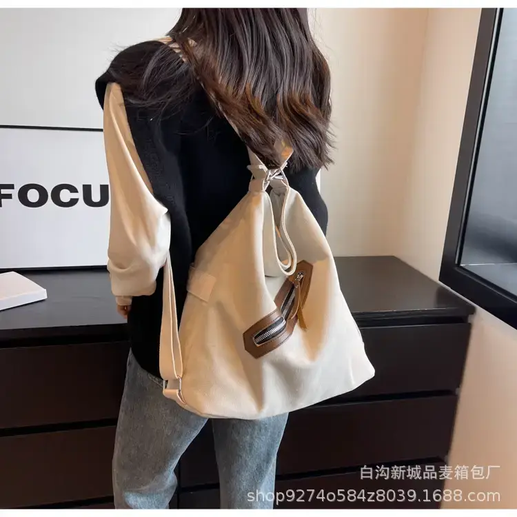 Women's Washable Denim Shoulder Bag Large Capacity Tan — feature 25