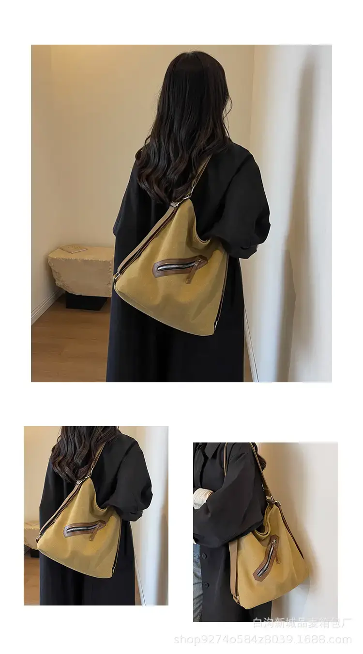 Women's Washable Denim Shoulder Bag Large Capacity Tan — feature 9
