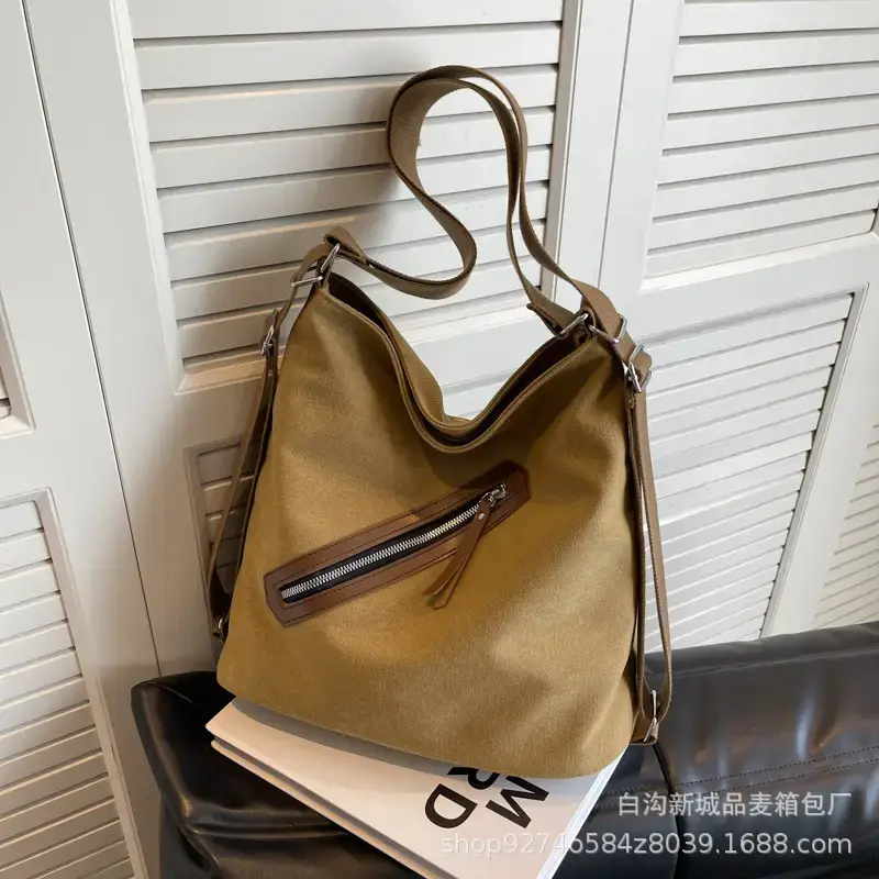 Women's Washable Denim Shoulder Bag Large Capacity Tan