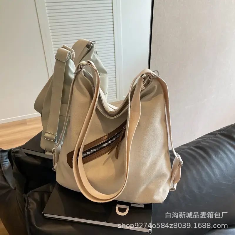 Women's Washable Denim Shoulder Bag Large Capacity Tan