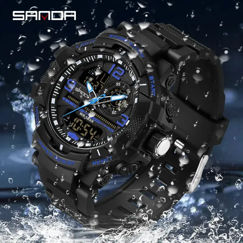 Sanda Waterproof Luminous Sports Watch Green Black - Image 19
