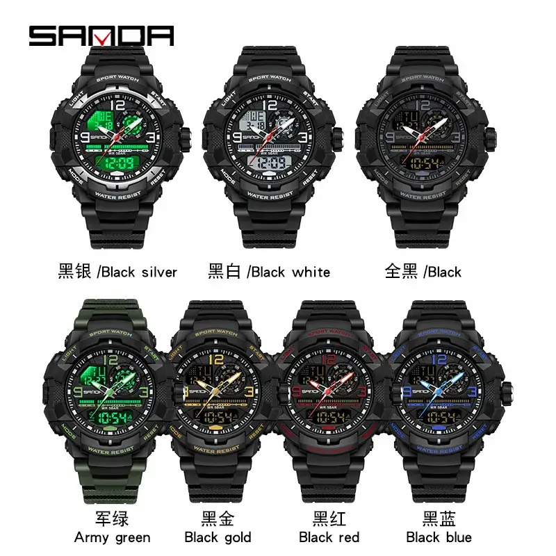 Sanda Waterproof Luminous Sports Watch Green Black - Image 21