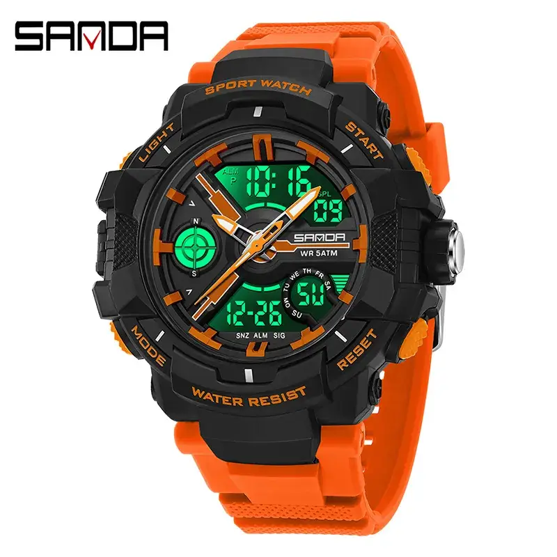 Sanda Waterproof Luminous Sports Watch Green Black - Image 13