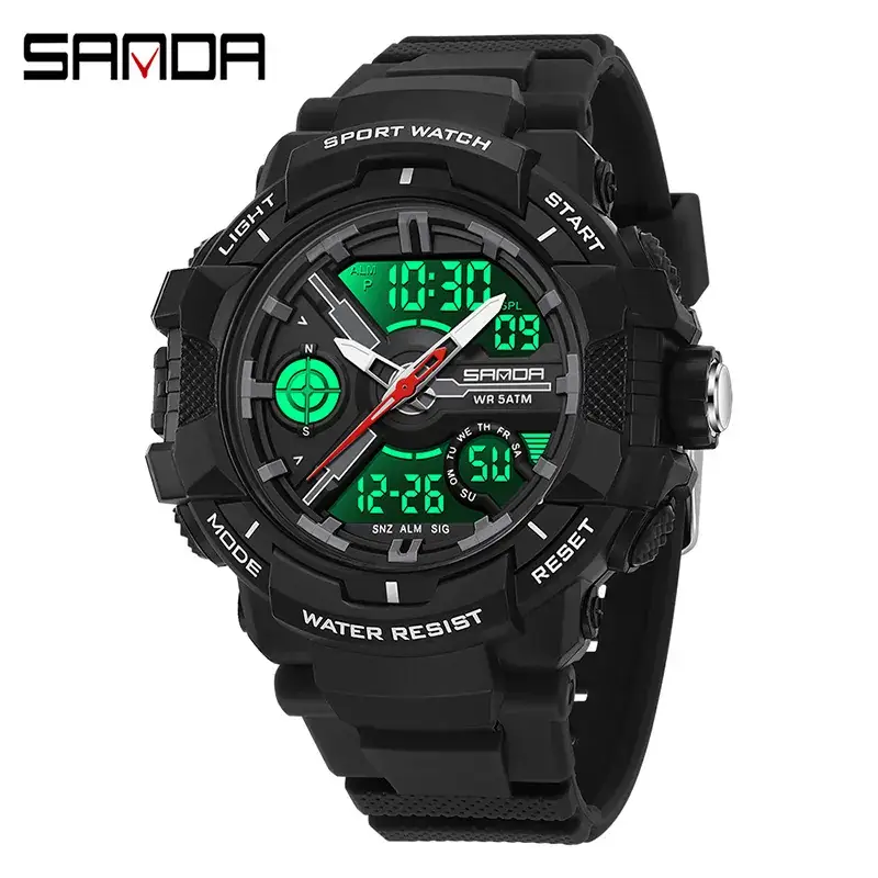 Sanda Waterproof Luminous Sports Watch Green Black - Image 8