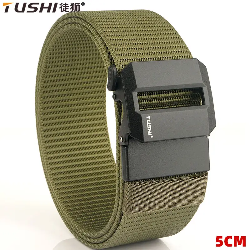 Men's 5CM Black Nylon Belt Automatic Buckle Military Training