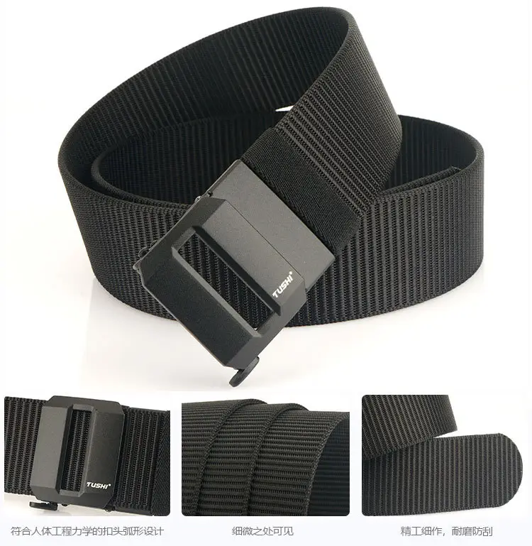 Men's 5CM Black Nylon Belt Automatic Buckle Military Training — feature 14