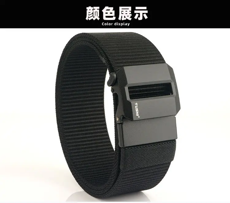 Men's 5CM Black Nylon Belt Automatic Buckle Military Training — feature 17