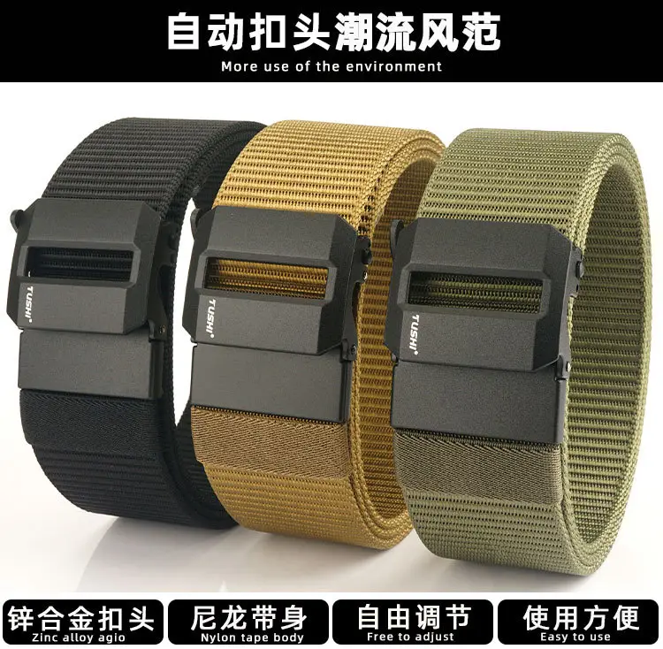 Men's 5CM Black Nylon Belt Automatic Buckle Military Training — feature 3
