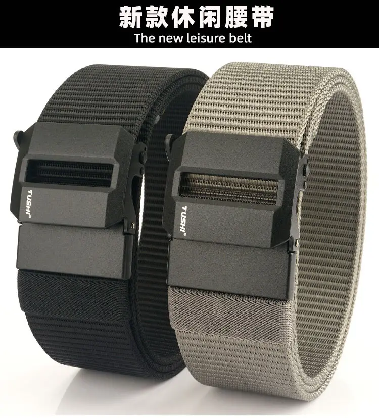Men's 5CM Black Nylon Belt Automatic Buckle Military Training — feature 6