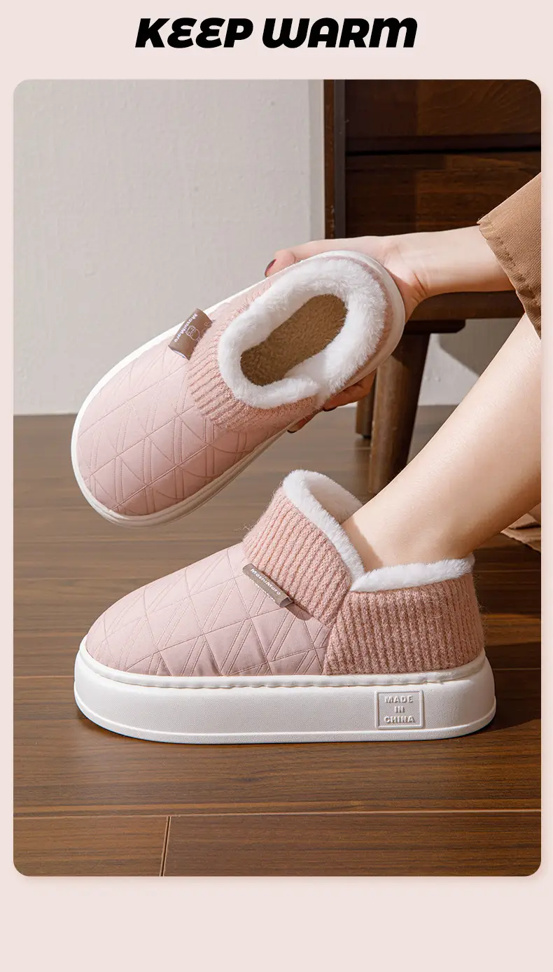Bug Bunny Bag with Cotton Slippers Women's High Heel Thick Bottom fleece-lined Thick Autumn and Winter Indoor 2023 Men's Slippers — feature 11