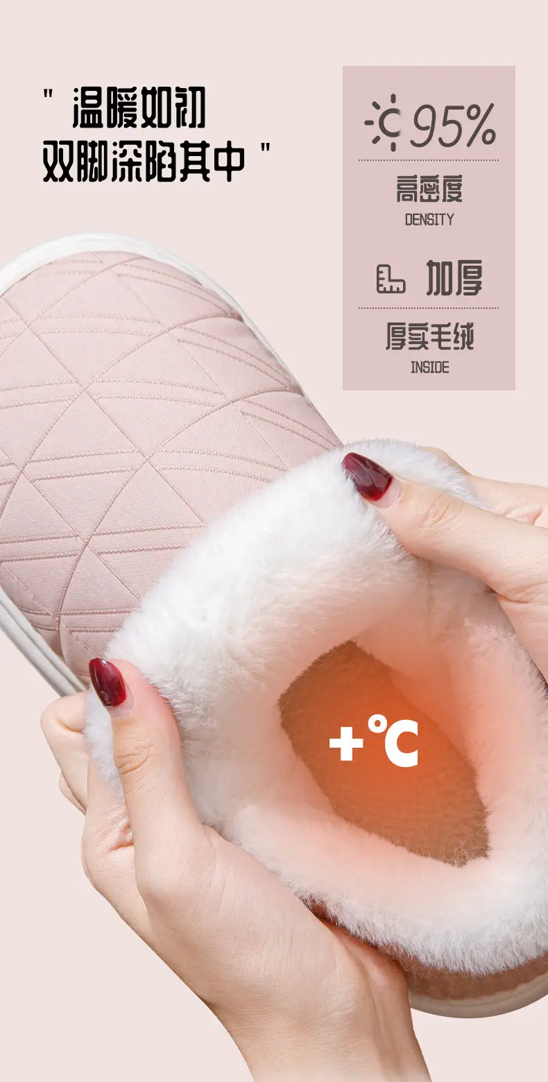 Bug Bunny Bag with Cotton Slippers Women's High Heel Thick Bottom fleece-lined Thick Autumn and Winter Indoor 2023 Men's Slippers — feature 4