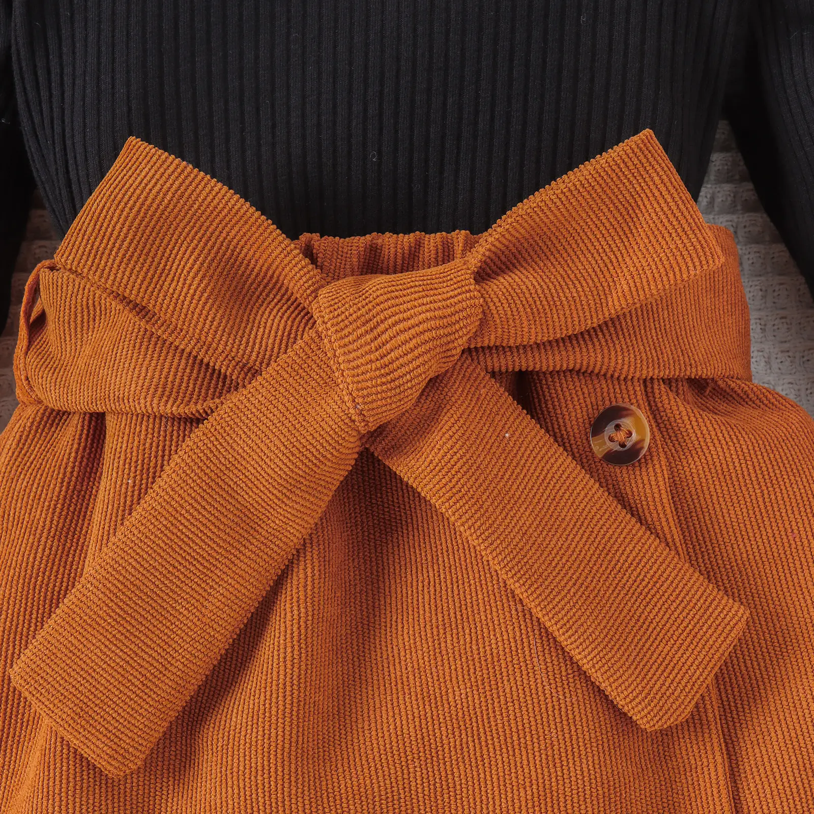 Girls Autumn Winter Suit Orange Bow Long Sleeve Corduroy Skirt - Image 5