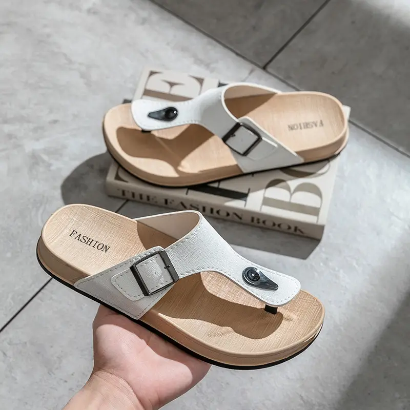 Men's White Leather Platform Sandals Casual All-Match