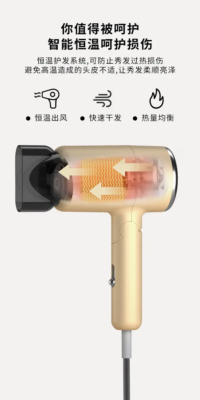 Kemei Mini Hair Dryer Gold Foldable Portable — feature 5