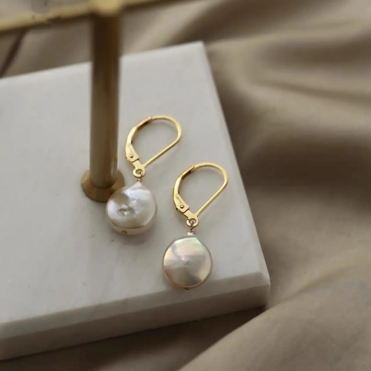 14k Gold Pearl Earrings for Women - Image 2