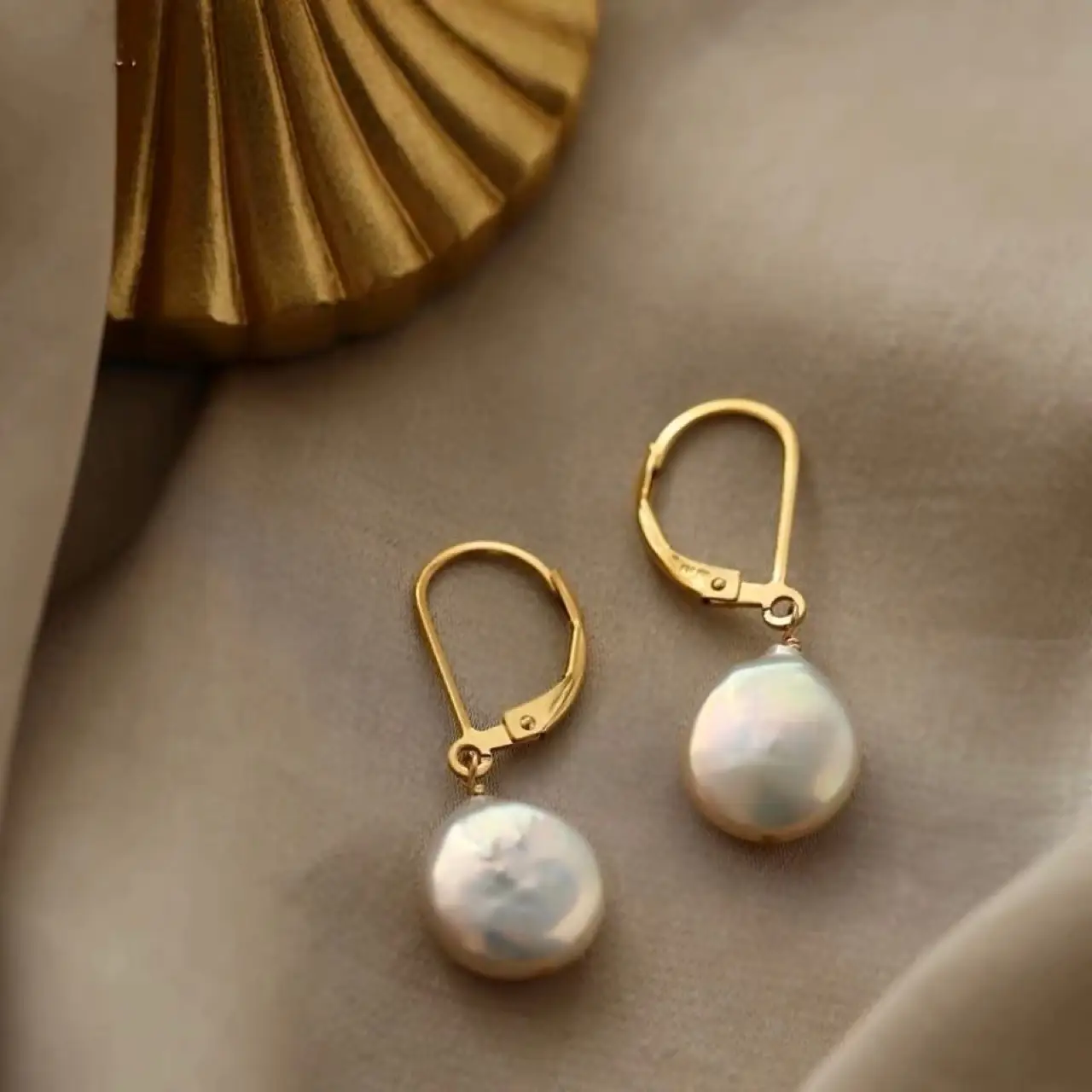 14k Gold Pearl Earrings for Women - Image 3