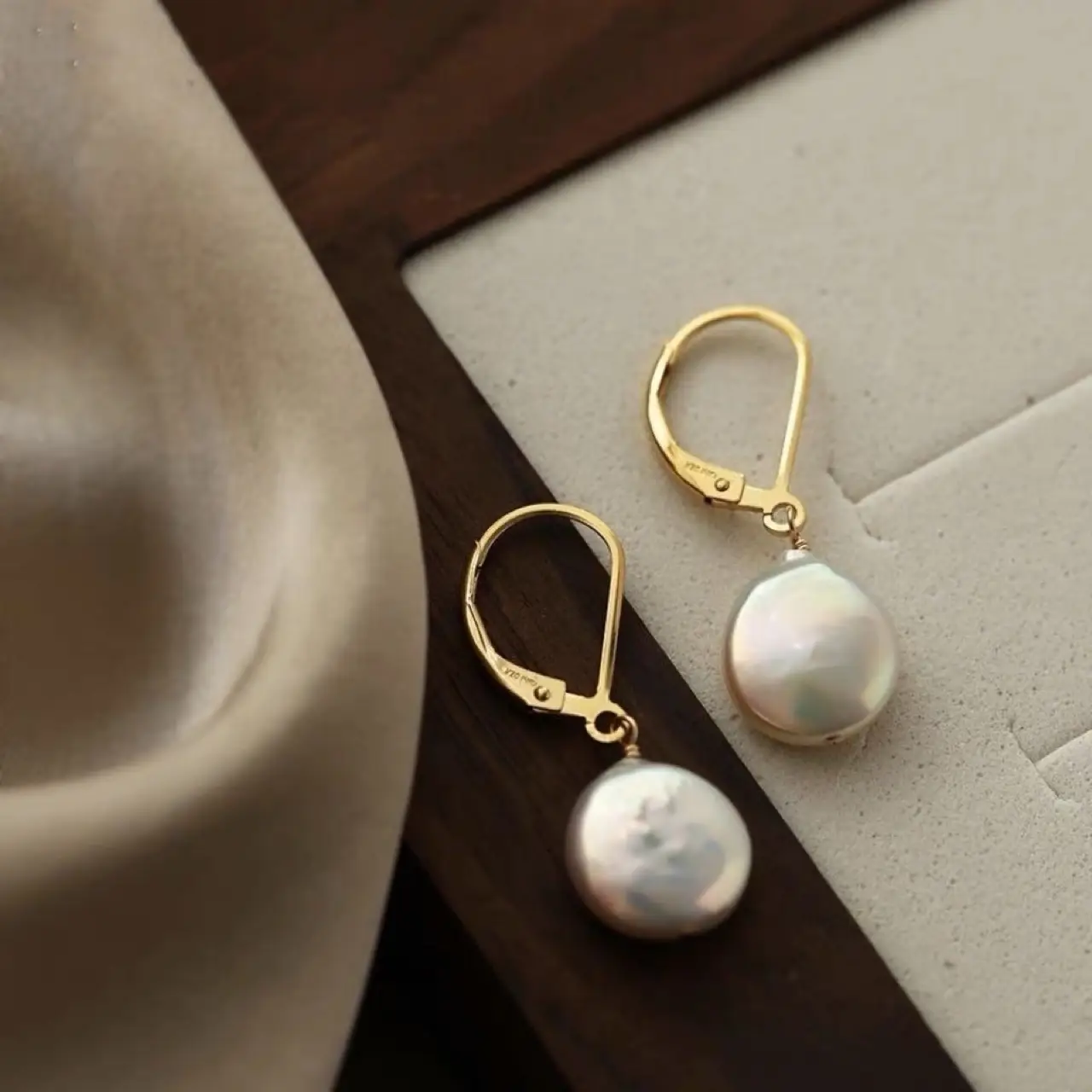 14k Gold Pearl Earrings for Women - Image 5