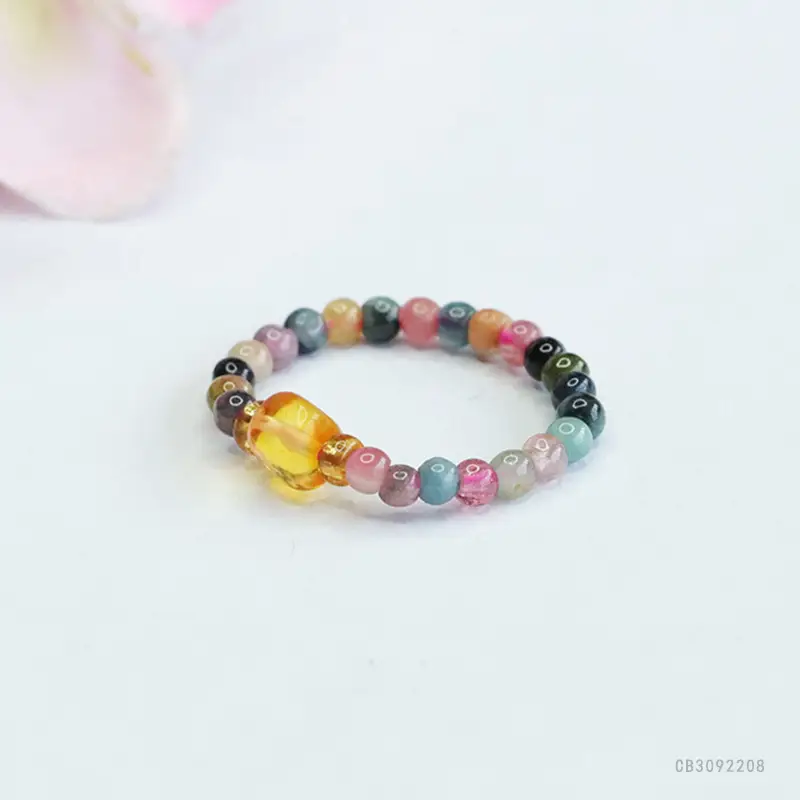 Guan Yu Natural Tourmaline Braided Ring Women's Gemstone