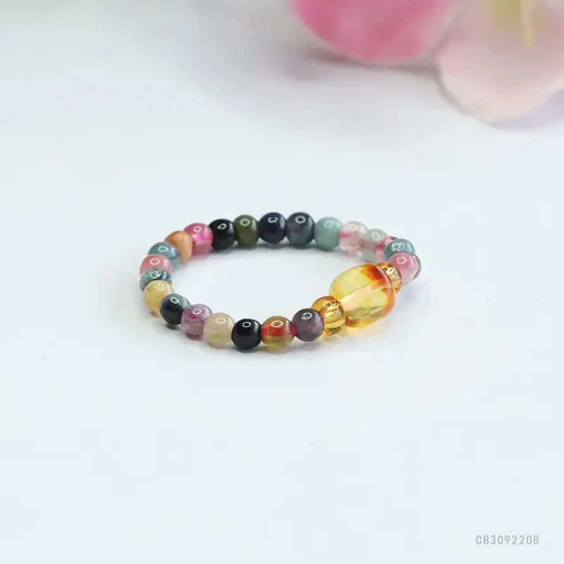 Guan Yu Natural Tourmaline Braided Ring Women's Gemstone
