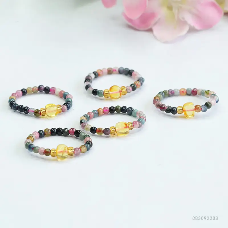Guan Yu Natural Tourmaline Braided Ring Women's Gemstone