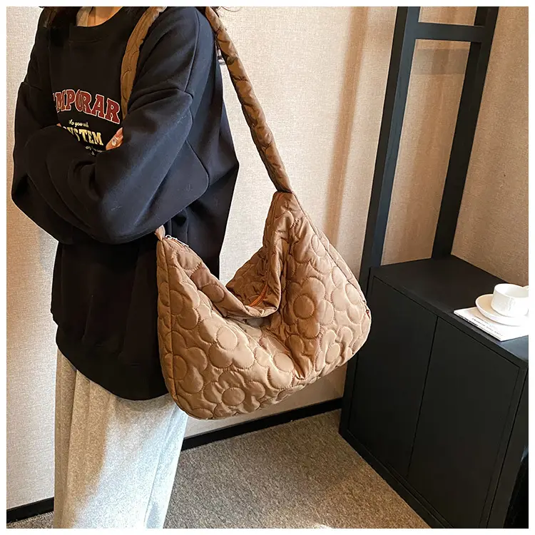 Brown Quilted Shoulder Messenger Bag for Women — feature 12