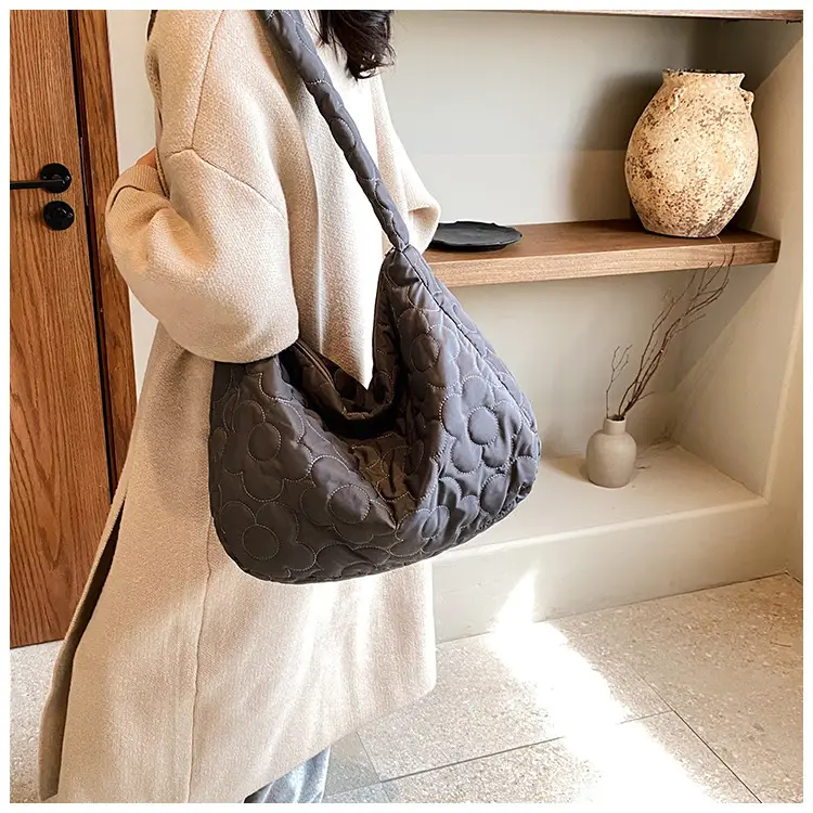 Brown Quilted Shoulder Messenger Bag for Women — feature 7