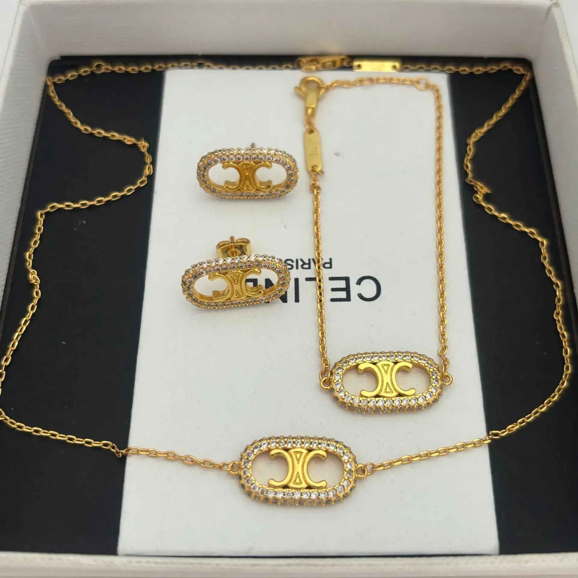 Gold Full Diamond Necklace with Cross-Border Design