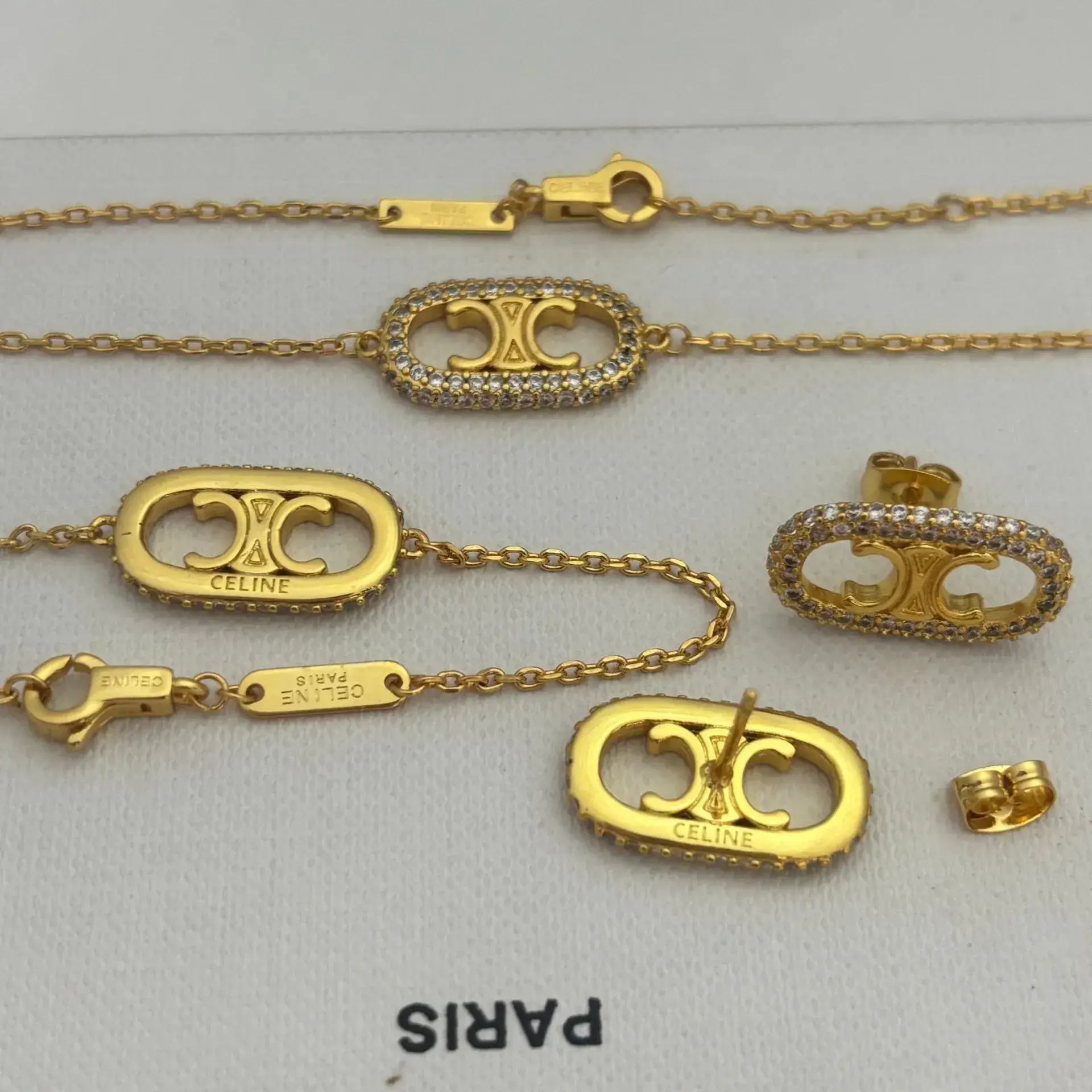 Gold Full Diamond Necklace with Cross-Border Design