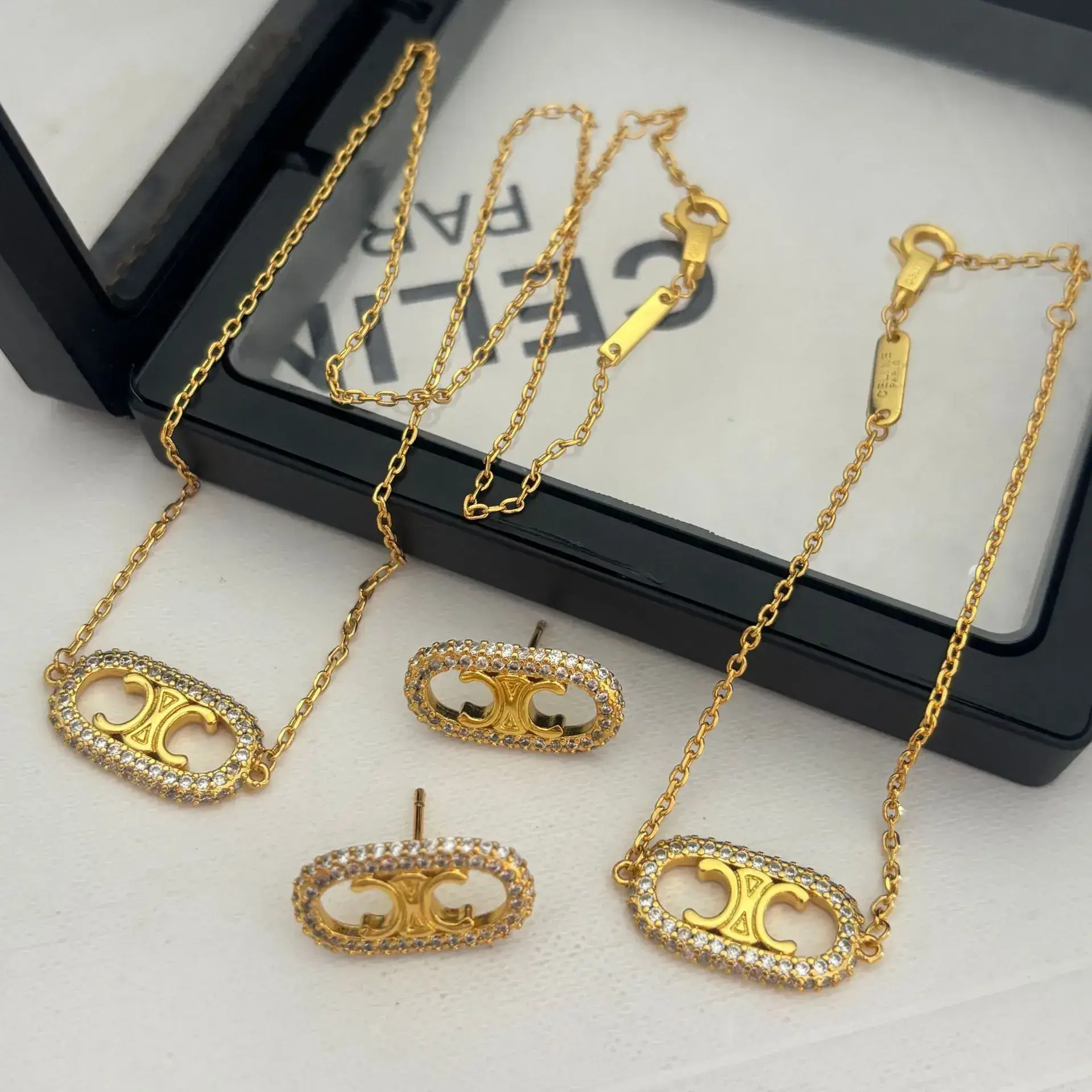 Gold Full Diamond Necklace with Cross-Border Design