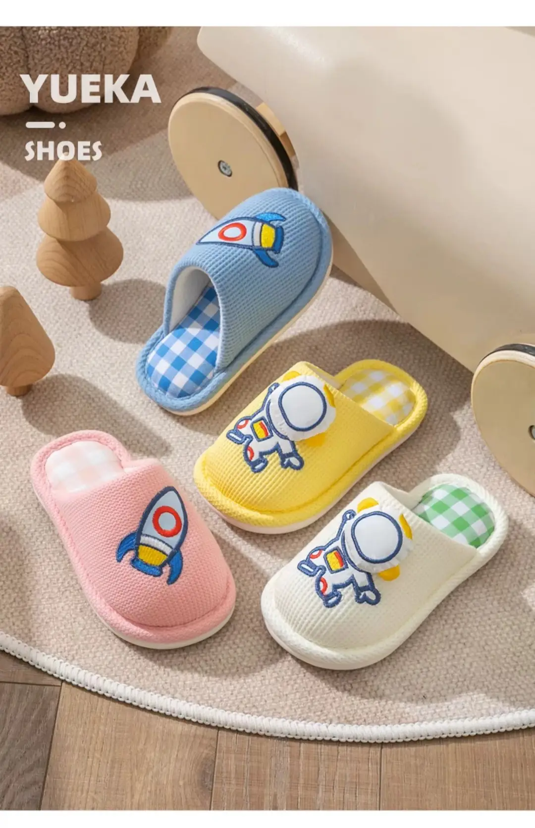 Xinwang cartoon linen slippers children's Four Seasons home wooden floor household mute cotton linen sweat-absorbent slippers with hair — feature 26