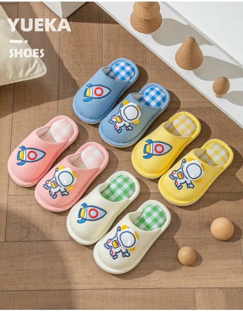 Xinwang cartoon linen slippers children's Four Seasons home wooden floor household mute cotton linen sweat-absorbent slippers with hair — feature 29