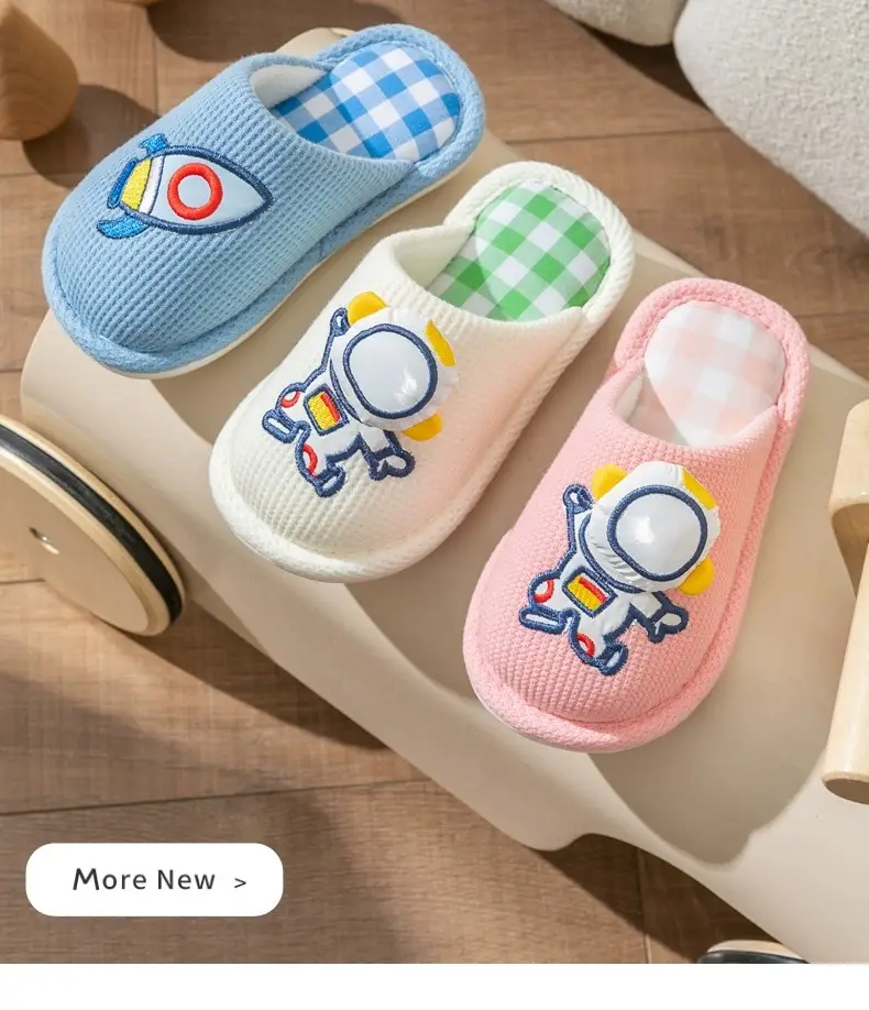 Xinwang cartoon linen slippers children's Four Seasons home wooden floor household mute cotton linen sweat-absorbent slippers with hair — feature 33