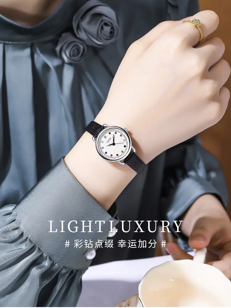 Women's Birthstone Quartz Watch Black Strap — feature 2