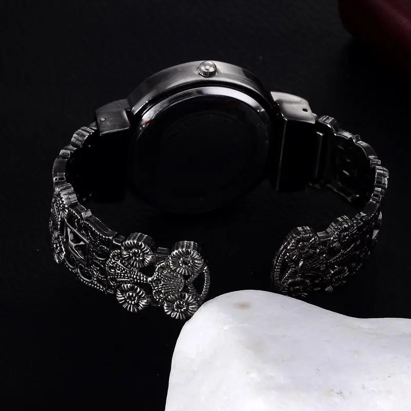 Women's Black Crystal Bracelet Watch with Diamond Dial