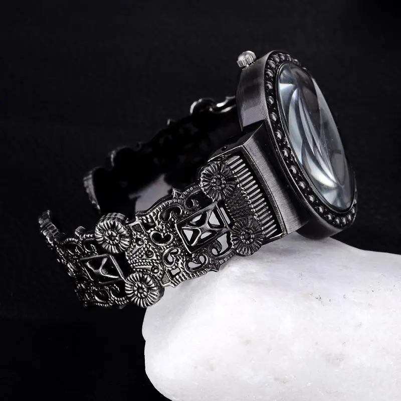 Women's Black Crystal Bracelet Watch with Diamond Dial