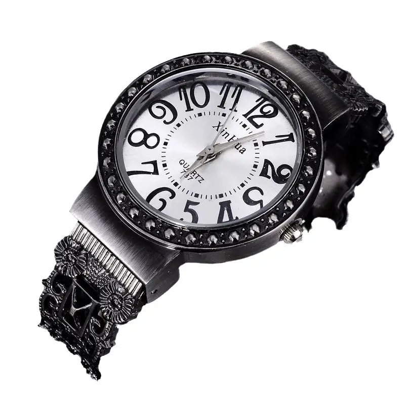 Women's Black Crystal Bracelet Watch with Diamond Dial