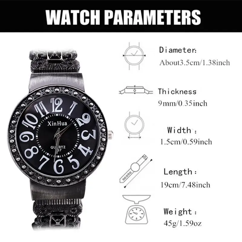 Women's Black Crystal Bracelet Watch with Diamond Dial — feature 9