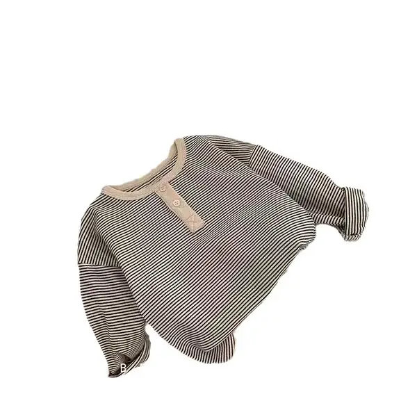 Children's Long Sleeve Thermal Base Layer Shirt Black Striped - Image 7