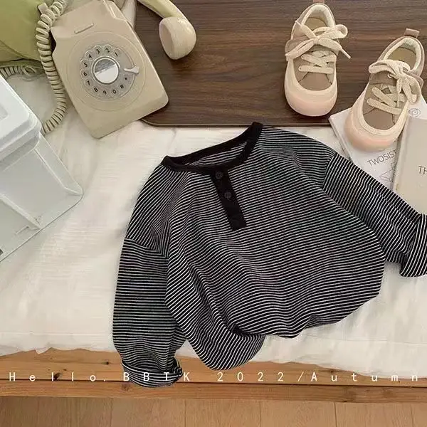 Children's Long Sleeve Thermal Base Layer Shirt Black Striped — feature 5