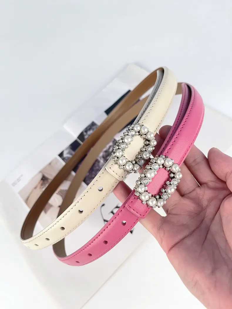 Thin Genuine Leather Belt with Pearl Rhinestone Decor — feature 18