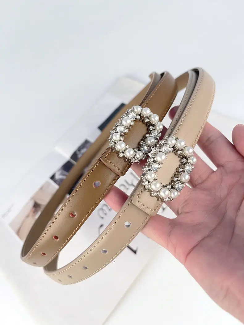 Thin Genuine Leather Belt with Pearl Rhinestone Decor — feature 20