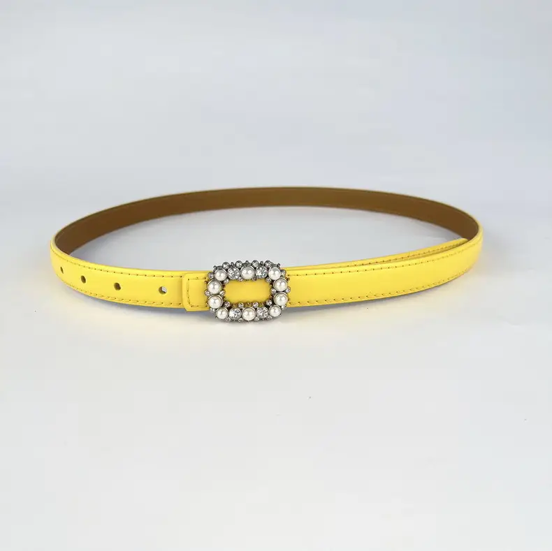 Thin Genuine Leather Belt with Pearl Rhinestone Decor — feature 7